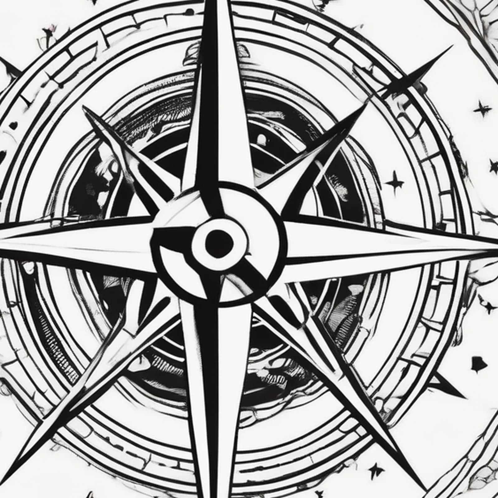 Compass And Sailboat tattoo design, close-up detail