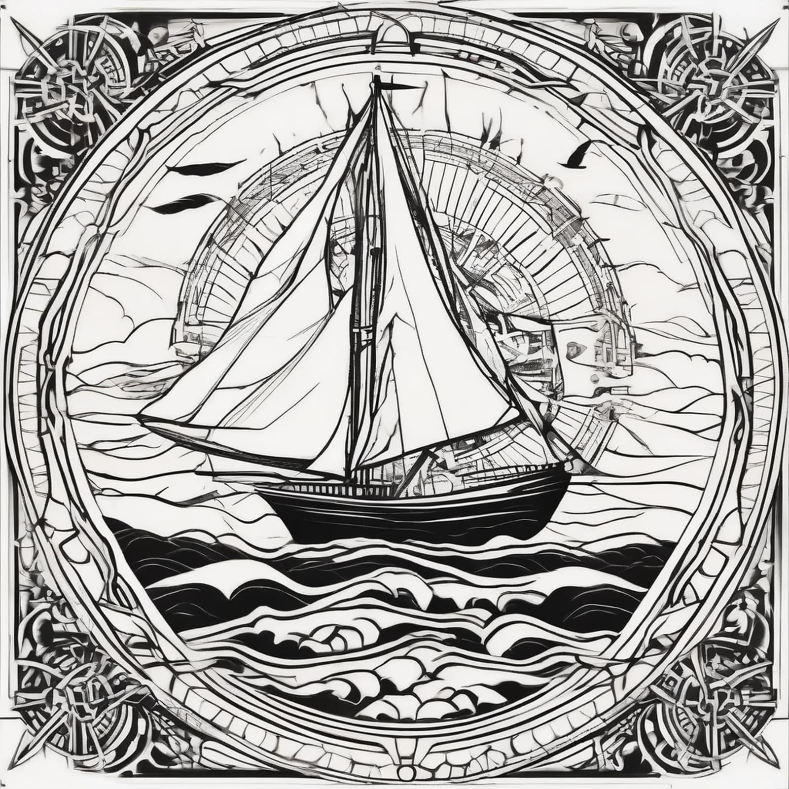 Compass And Sailboat tattoo design, alternative version 2