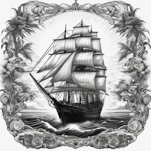Compass And Sailing Ship tattoo design