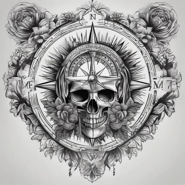 Compass And Skull tattoo design