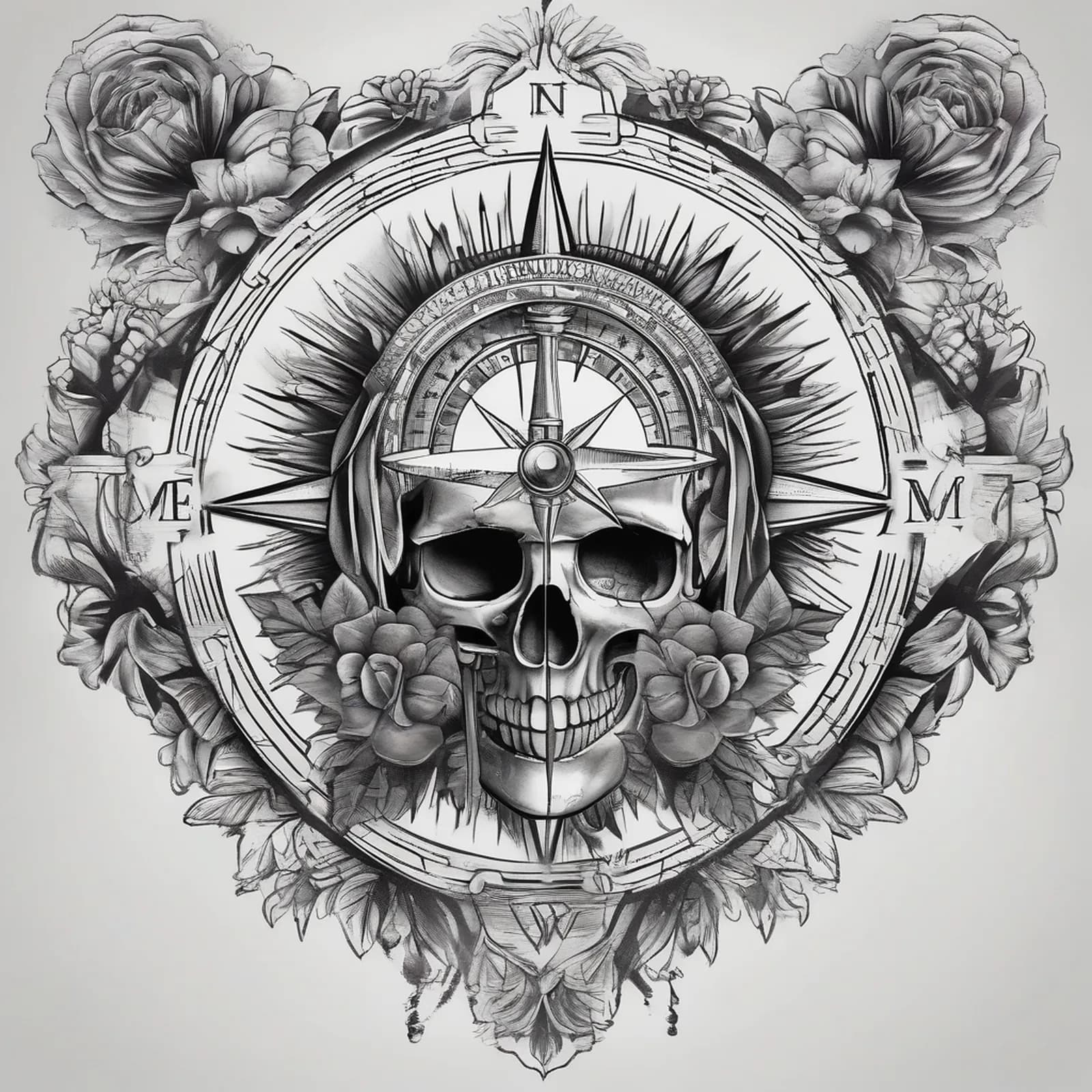 Compass And Skull tattoo design