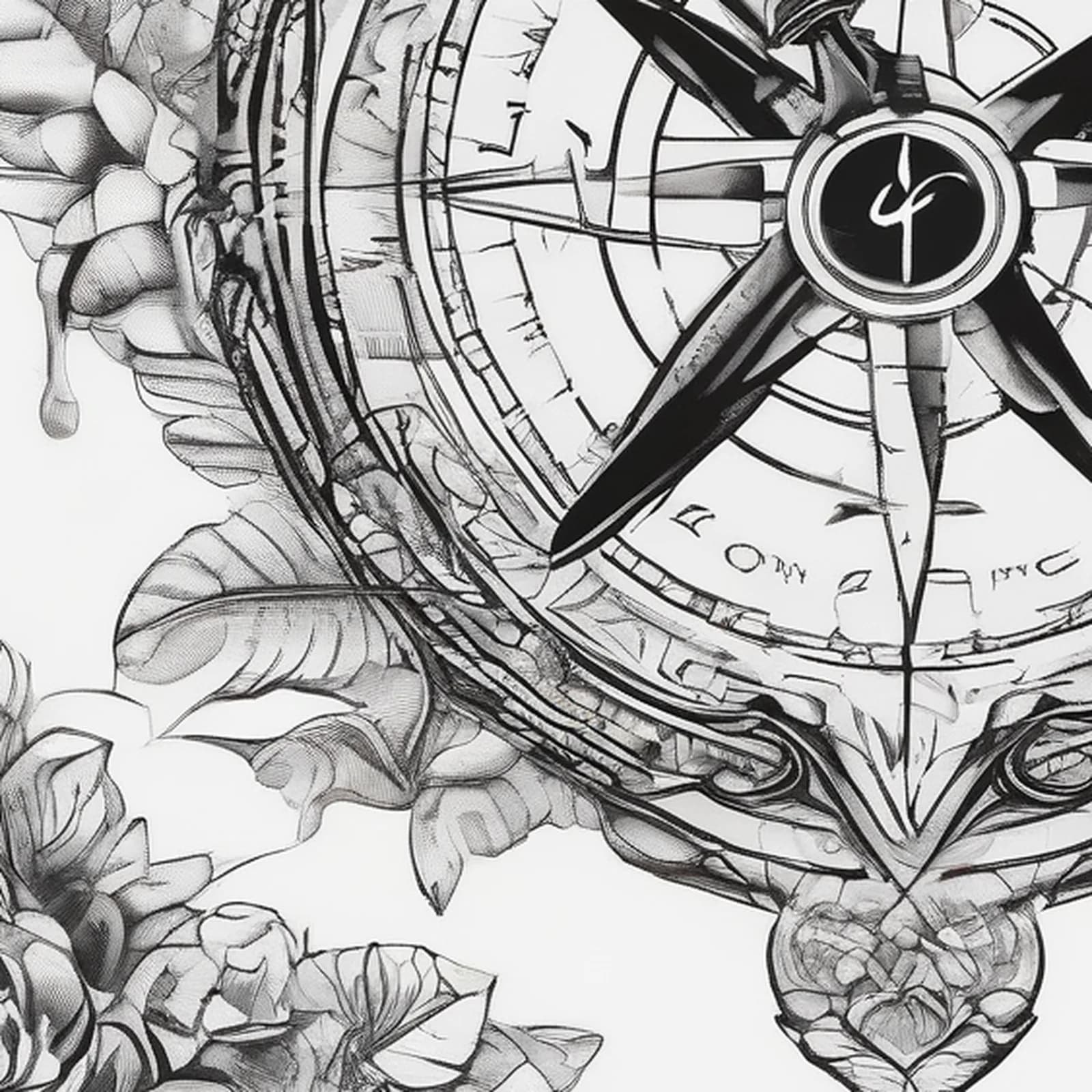 Compass And Snake tattoo design, close-up detail