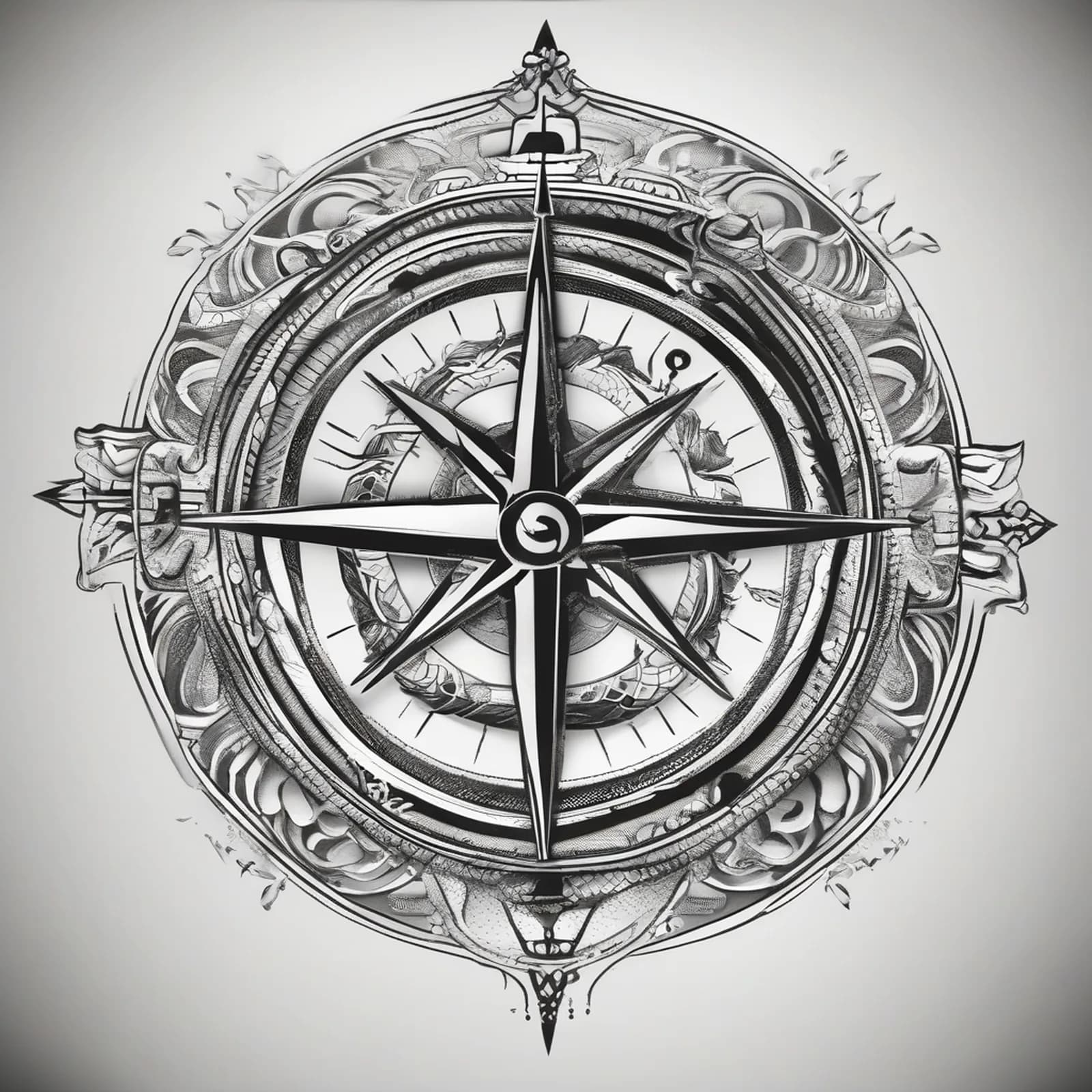 Compass And Snake tattoo design, alternative version 3