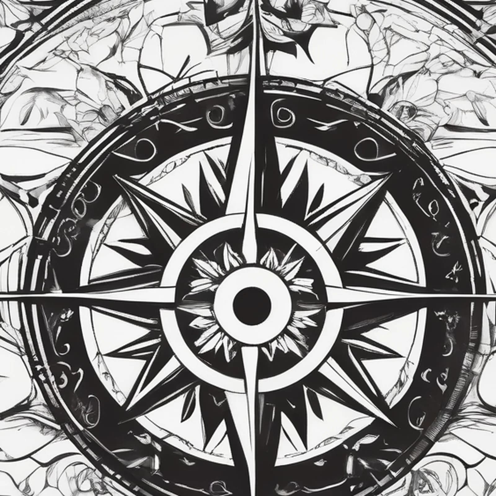 Compass And Snowflake tattoo design, close-up detail