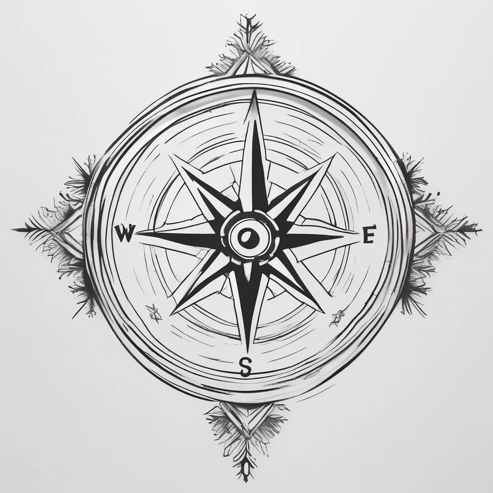 Compass And Snowflake tattoo design, alternative version 3