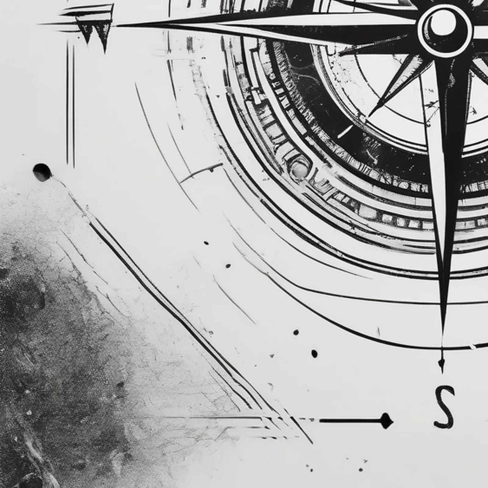 Compass And Soundwave tattoo design, close-up detail