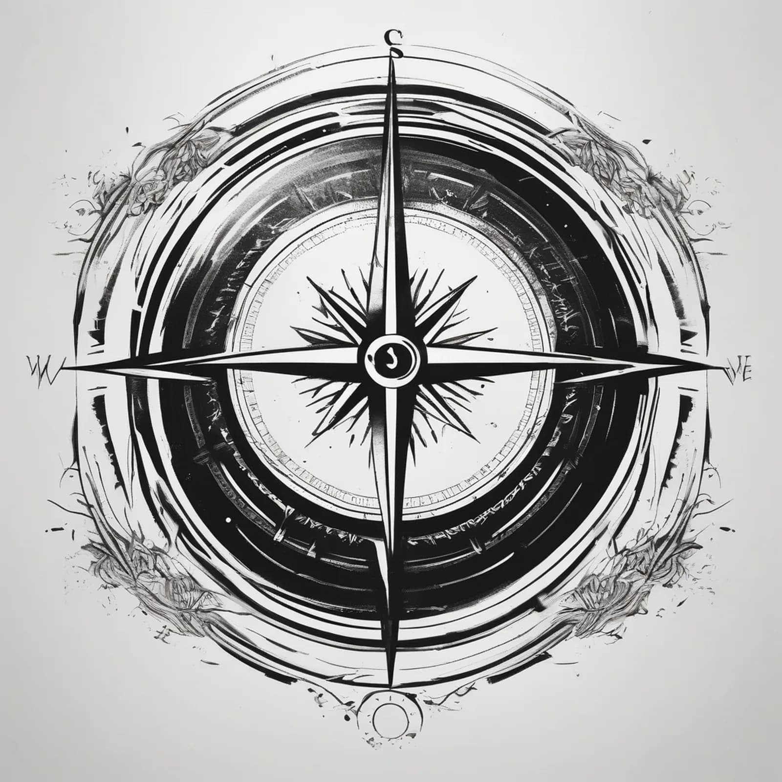 Compass And Soundwave tattoo design, alternative version 2