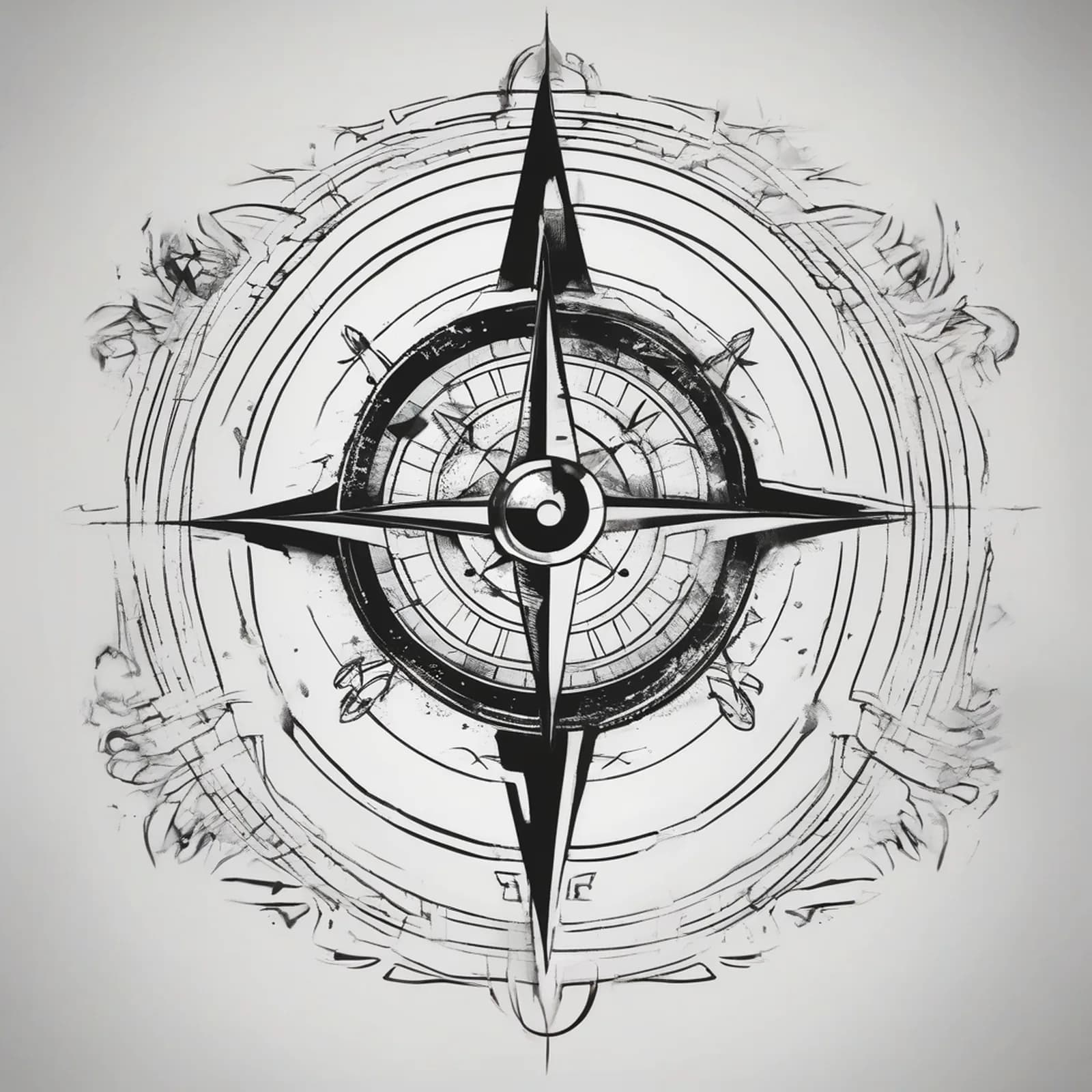 Compass And Soundwave tattoo design, alternative version 3