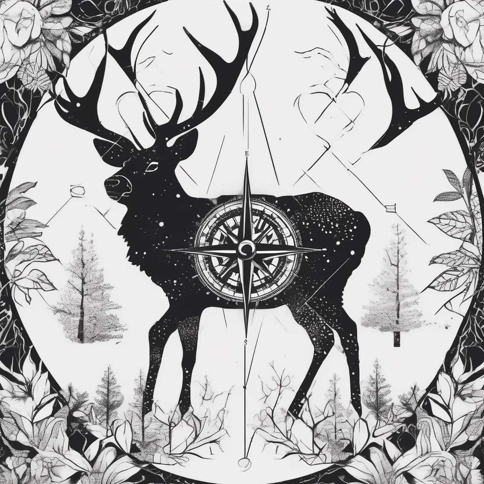 Compass And Stag tattoo design