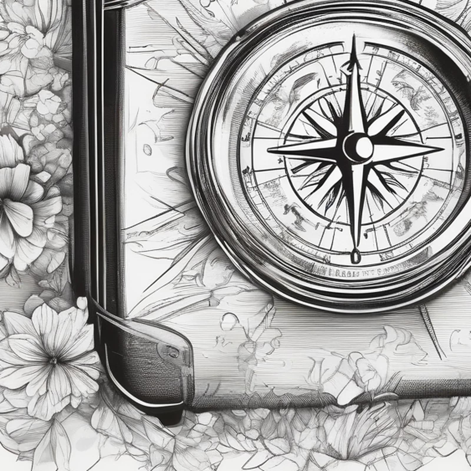 Compass And Suitcase tattoo design, close-up detail