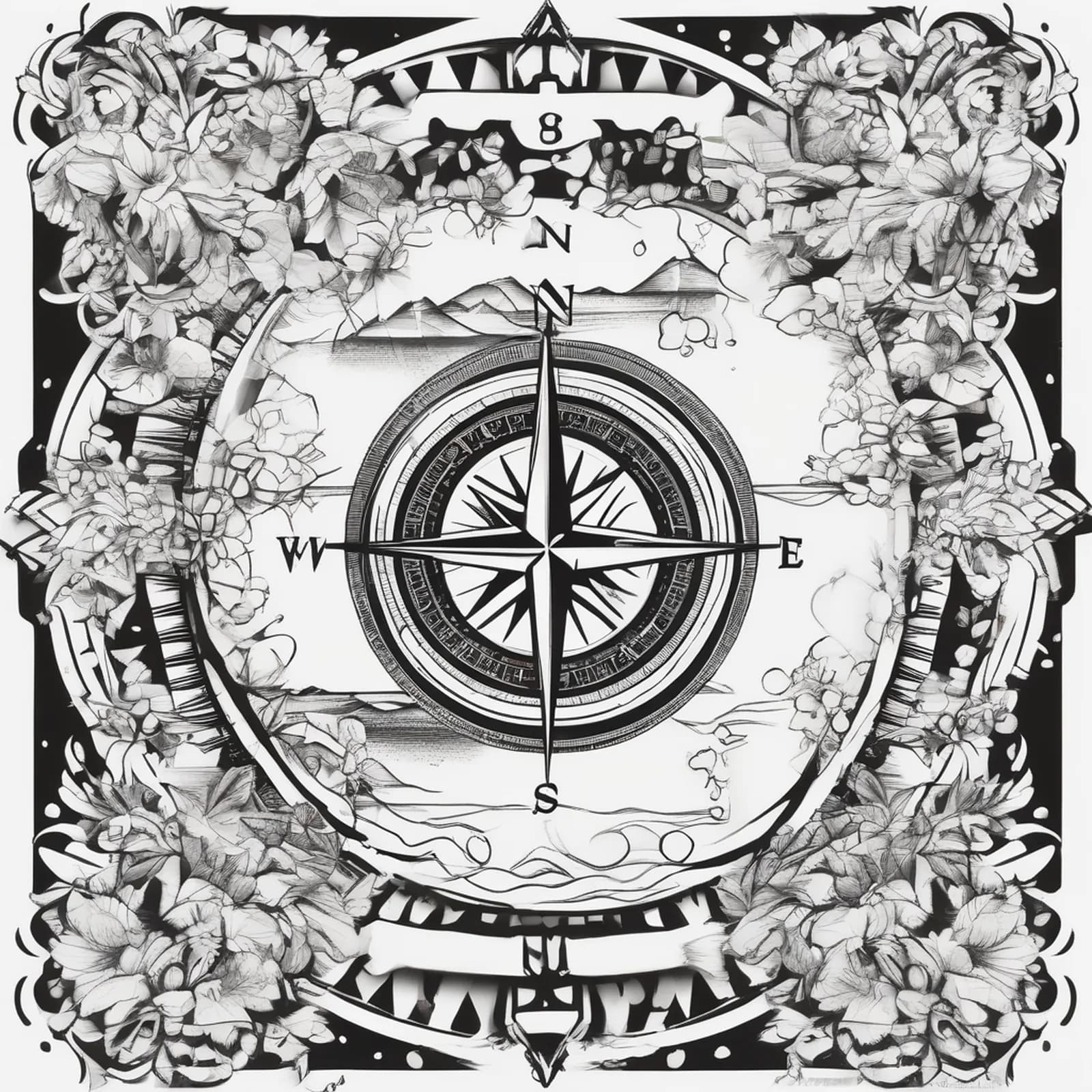 Compass And Suitcase tattoo design, alternative version 3