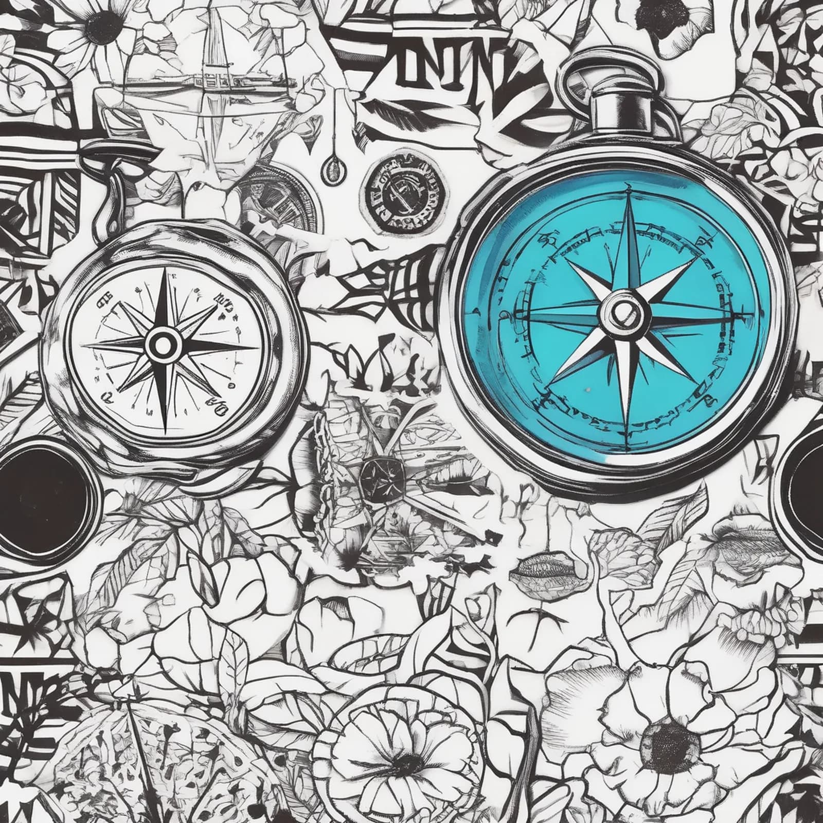 Compass And Suitcase tattoo design, alternative version 4