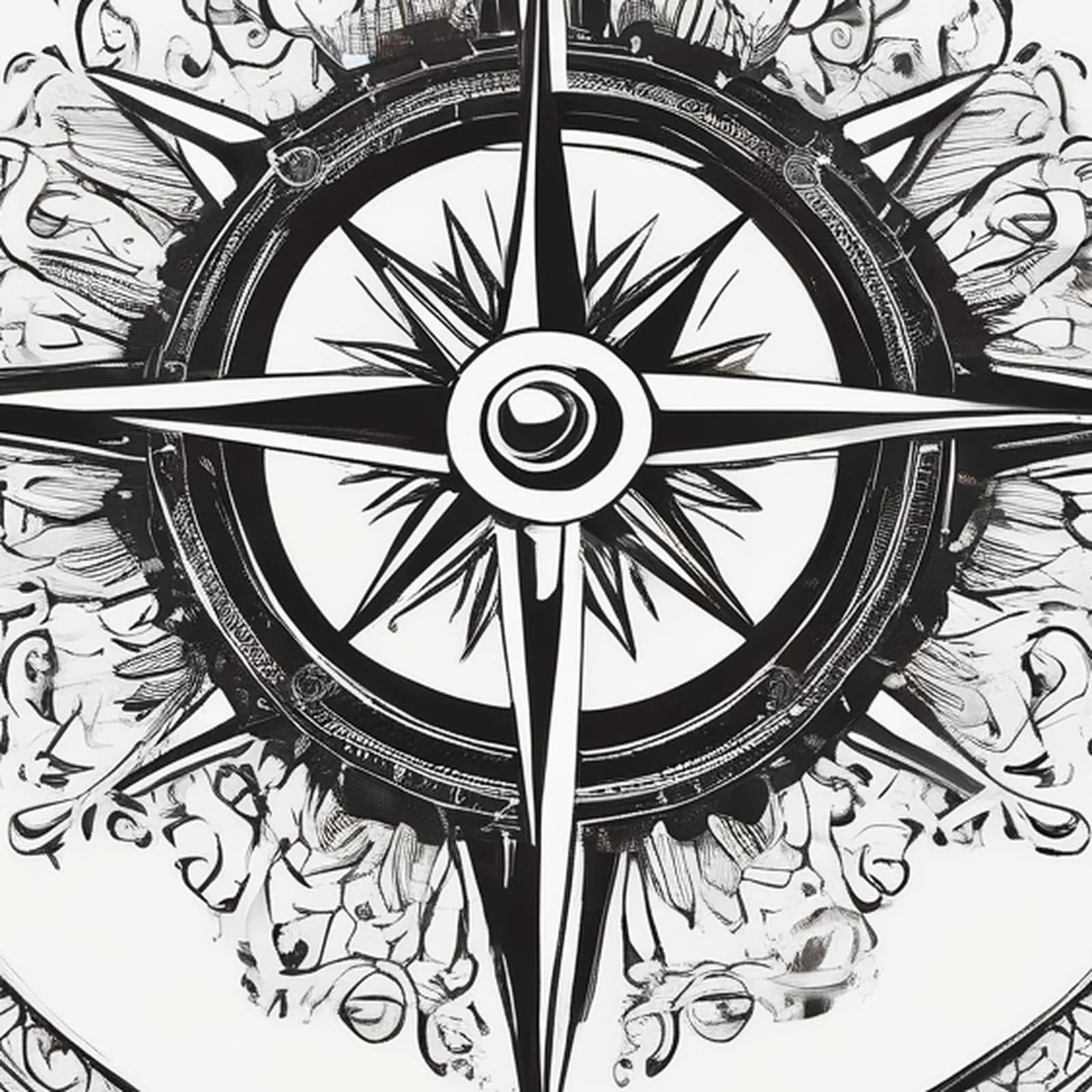 Compass And Sun tattoo design, close-up detail