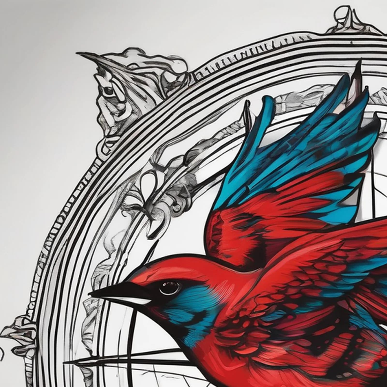 Compass And Swallow tattoo design, close-up detail