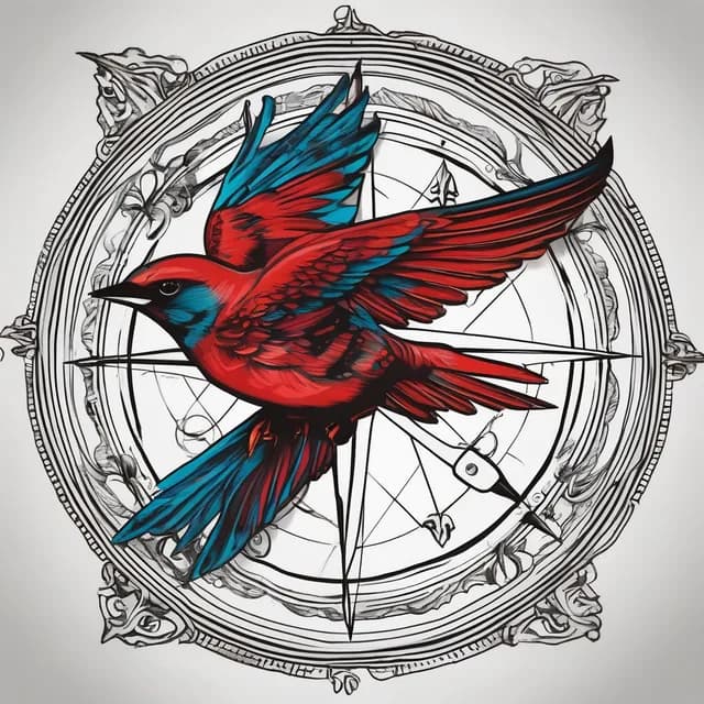 Compass And Swallow tattoo design