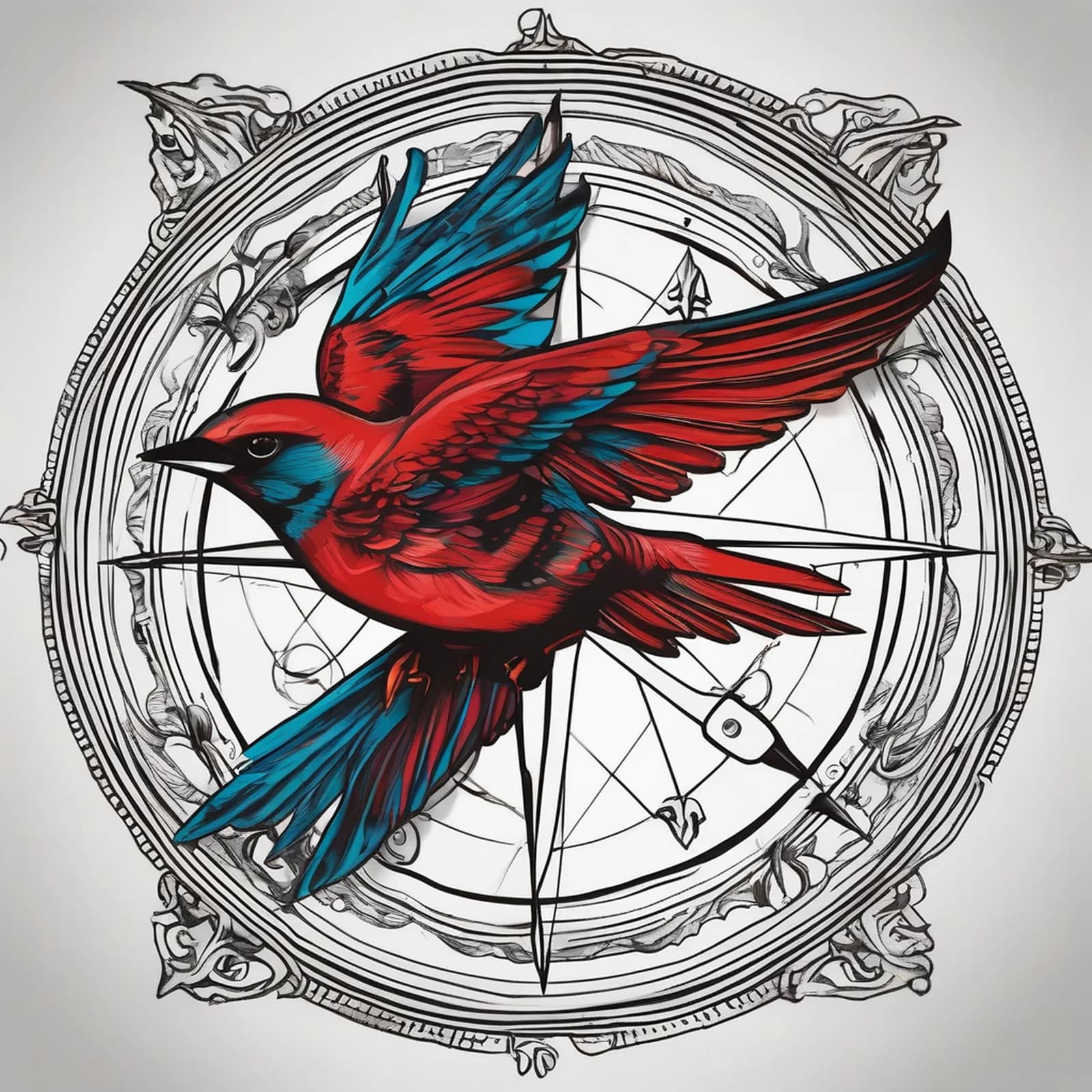 Compass And Swallow tattoo design
