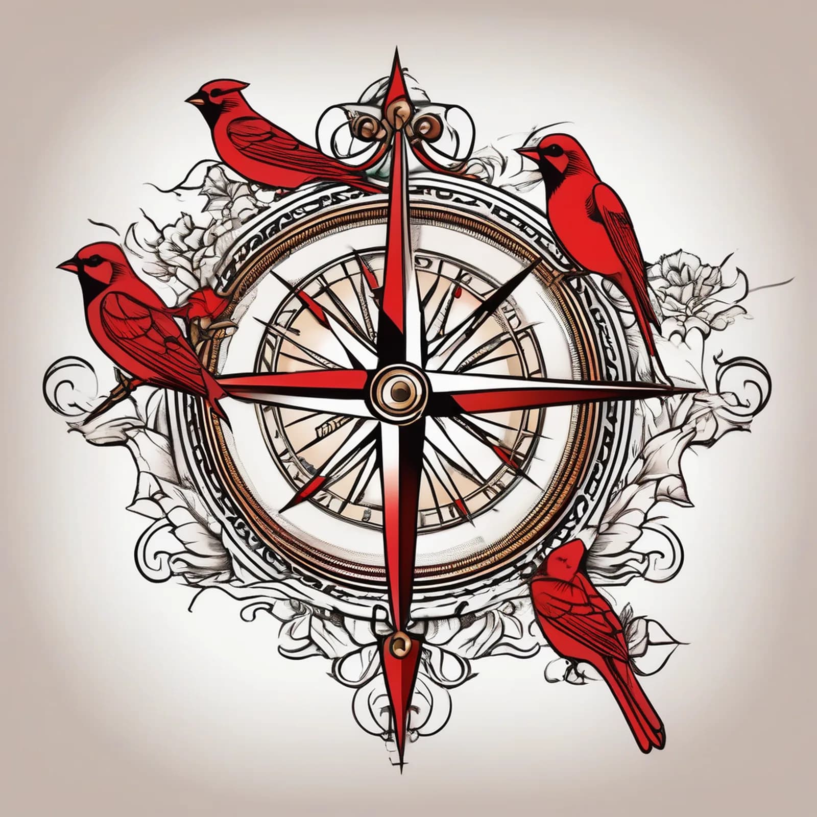 Compass And Swallow tattoo design, alternative version 3