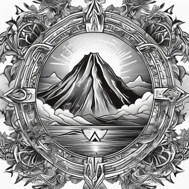 Compass And Volcano tattoo design