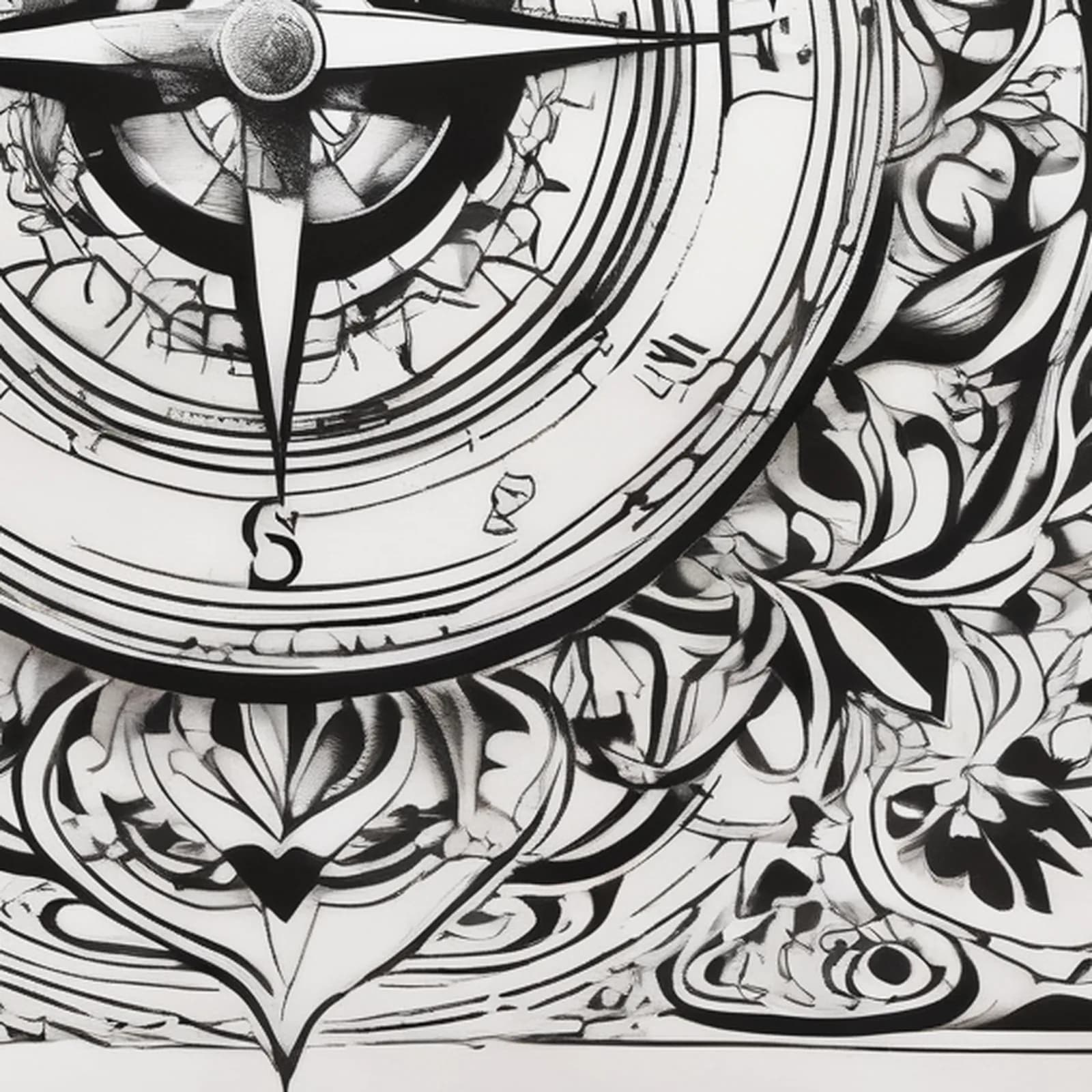 Compass And Water Drop tattoo design, close-up detail