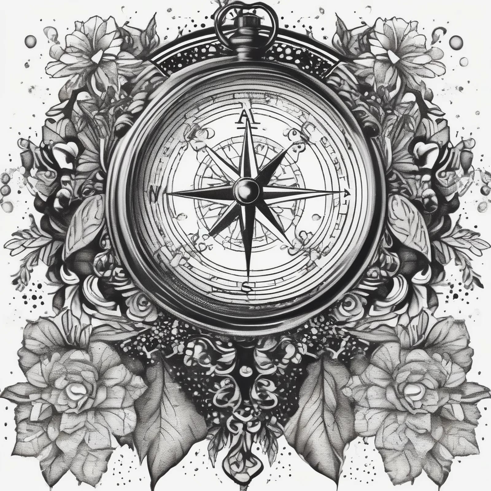 Compass And Waterfall tattoo design