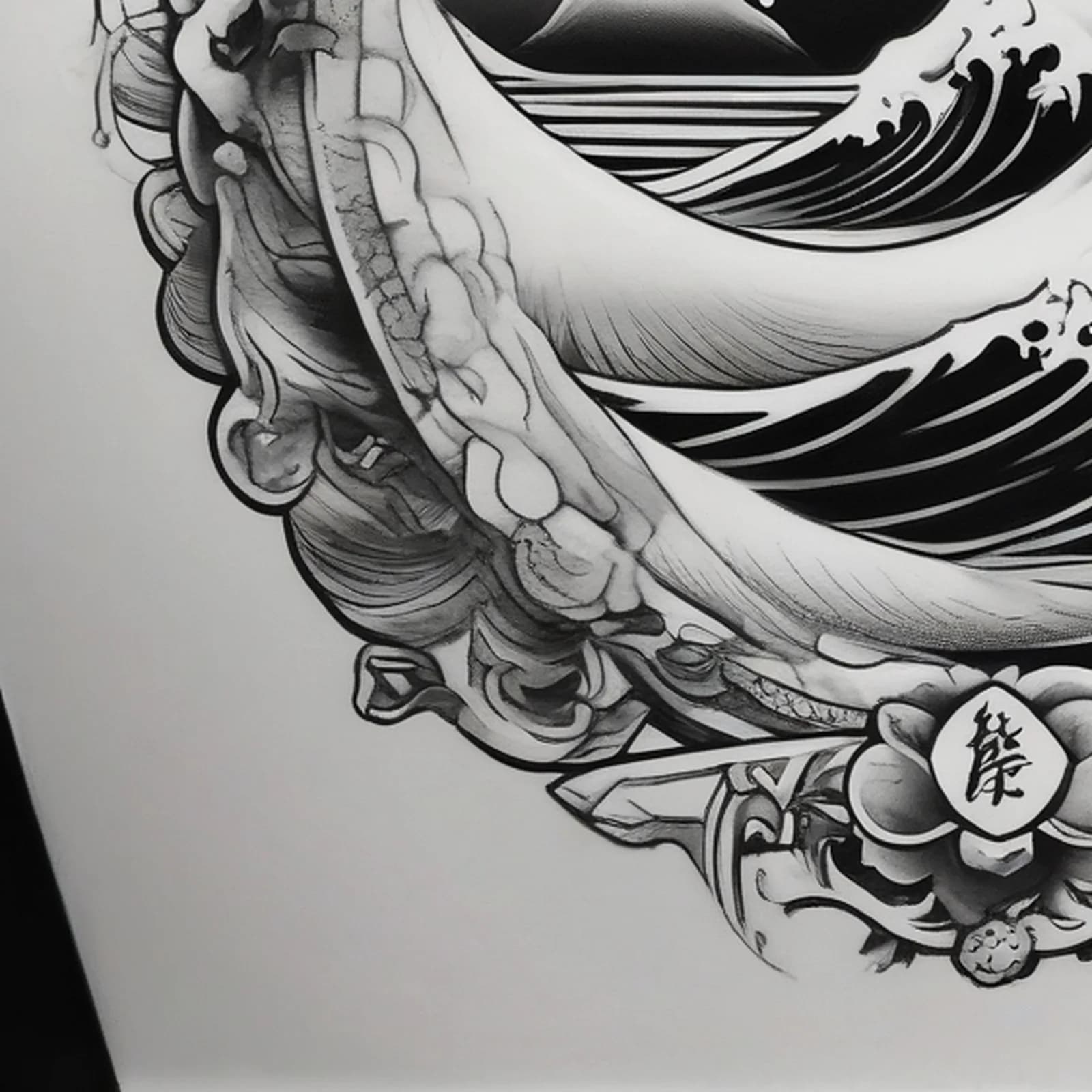 Compass And Wave tattoo design, close-up detail