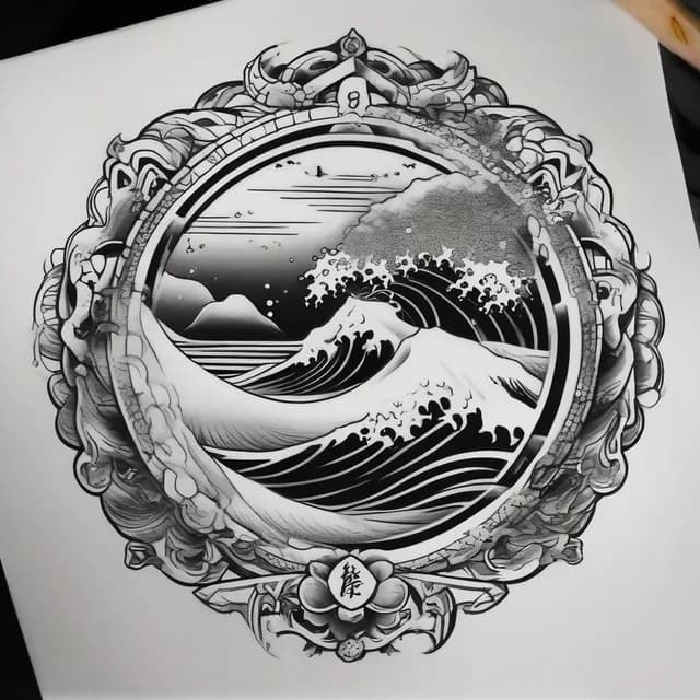 Compass And Wave tattoo design