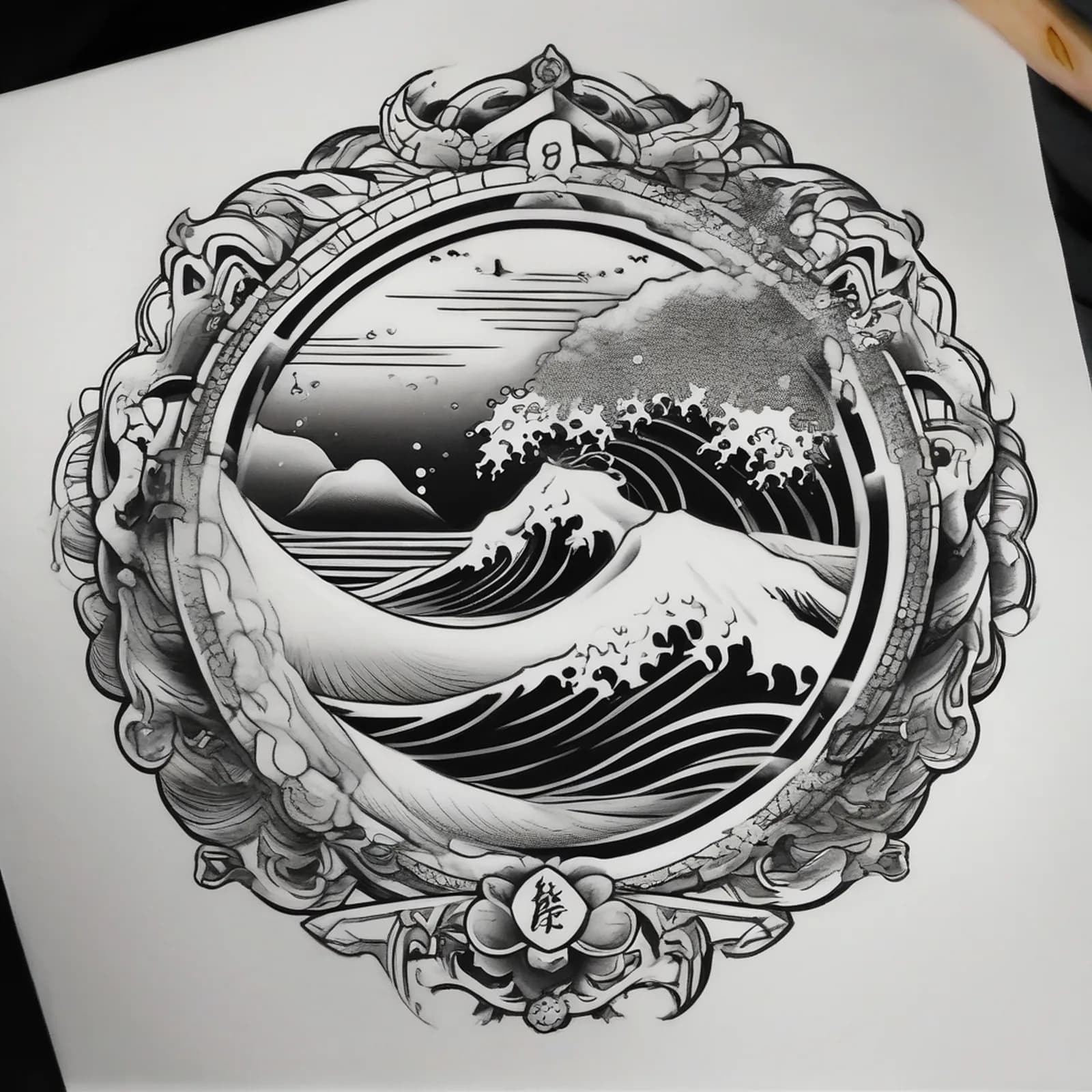 Compass And Wave tattoo design