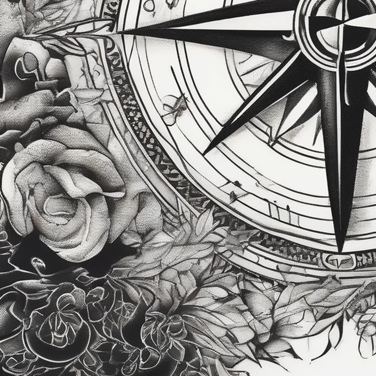 Compass And Winding Road tattoo design, close-up detail