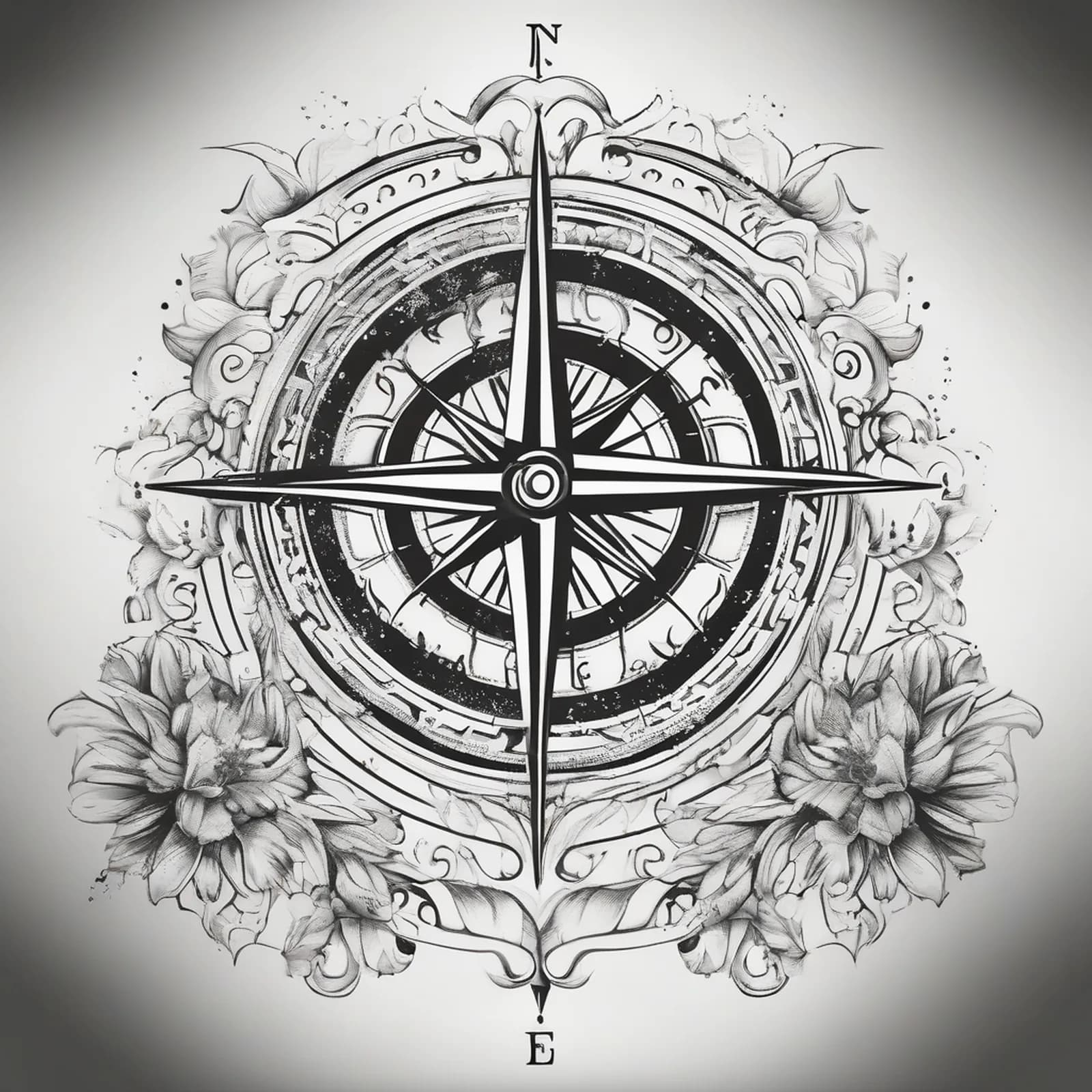Compass And Winding Road tattoo design, alternative version 2