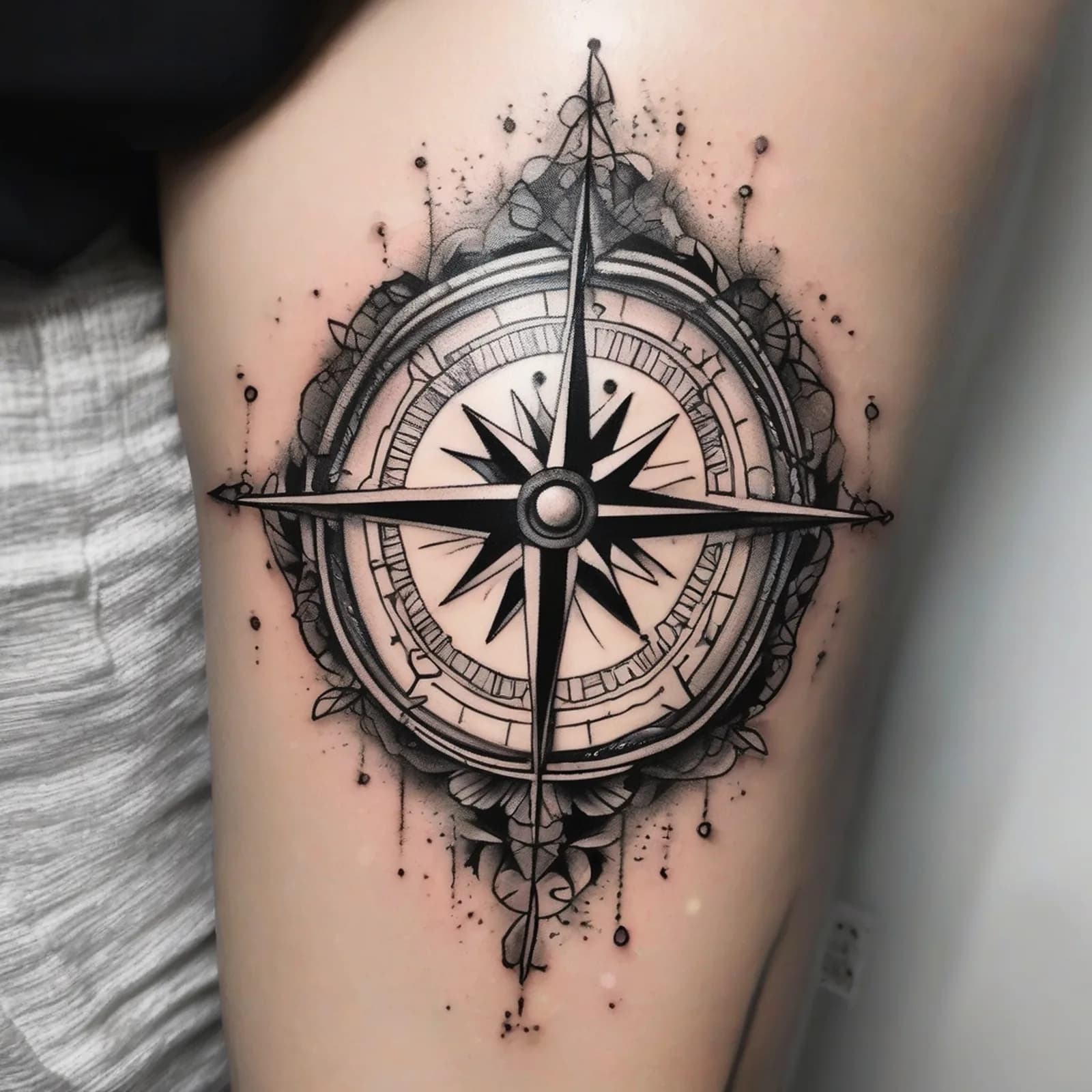 Compass And Winding Road tattoo design, alternative version 3