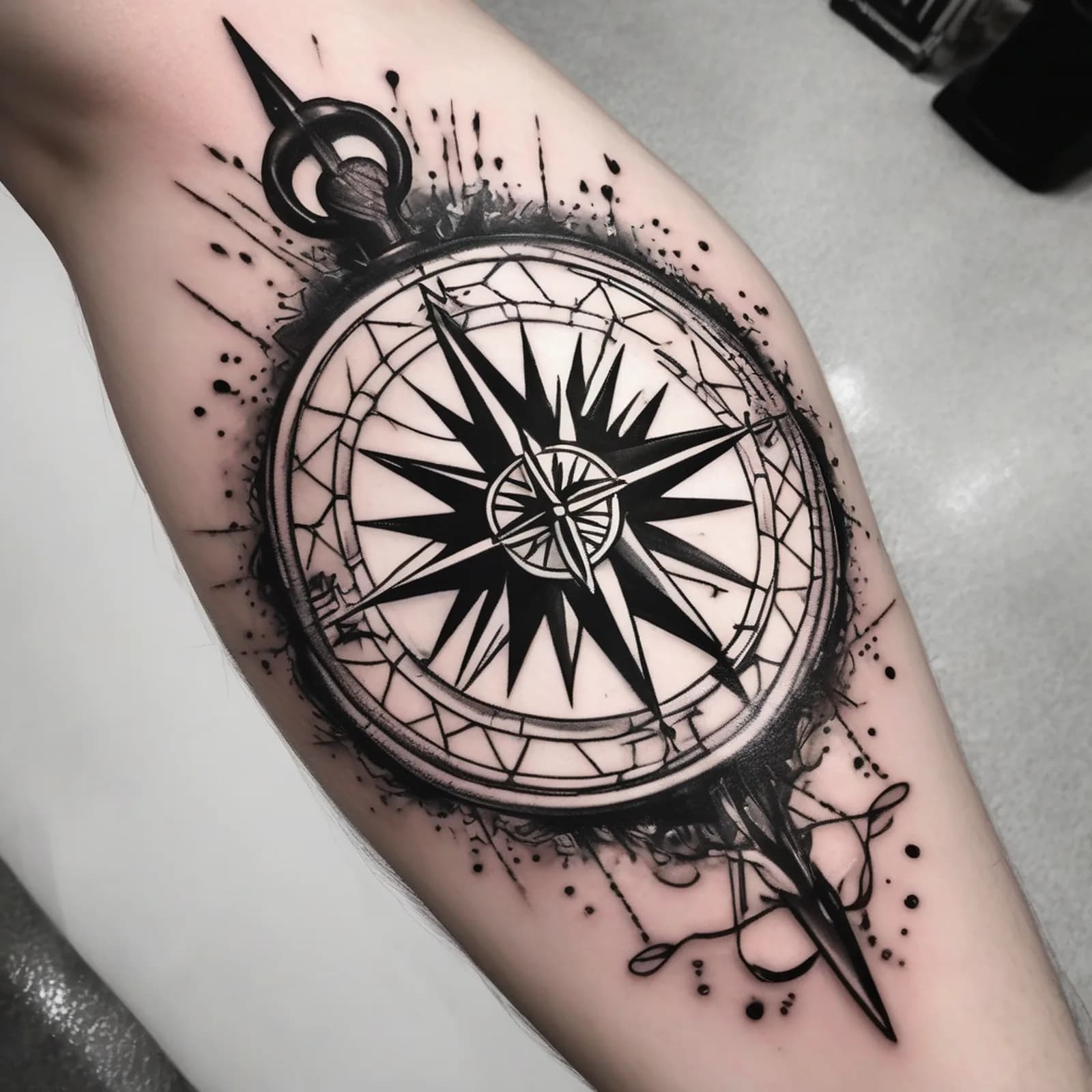 Compass And Winding Road tattoo design, alternative version 4
