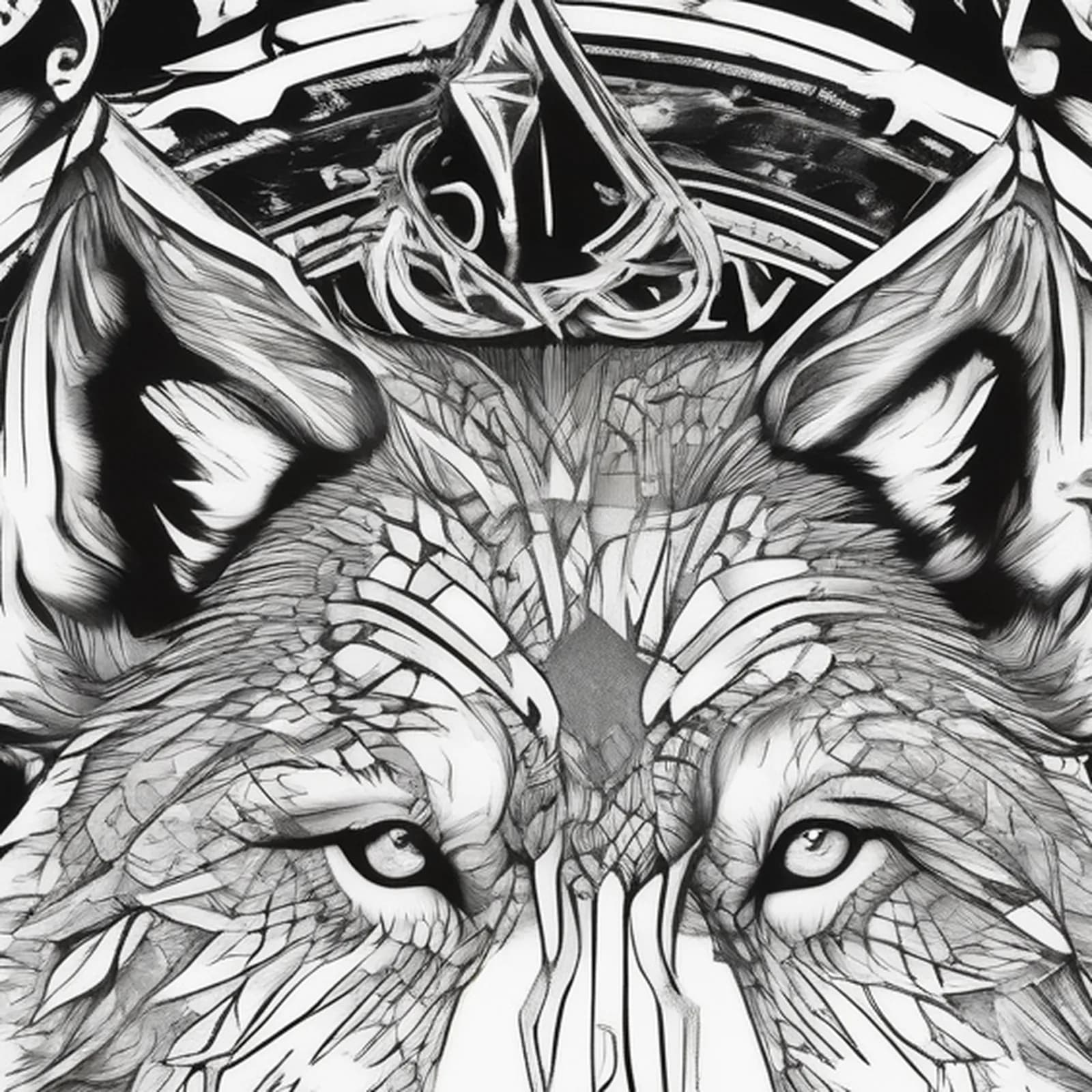 Compass And Wolf tattoo design, close-up detail