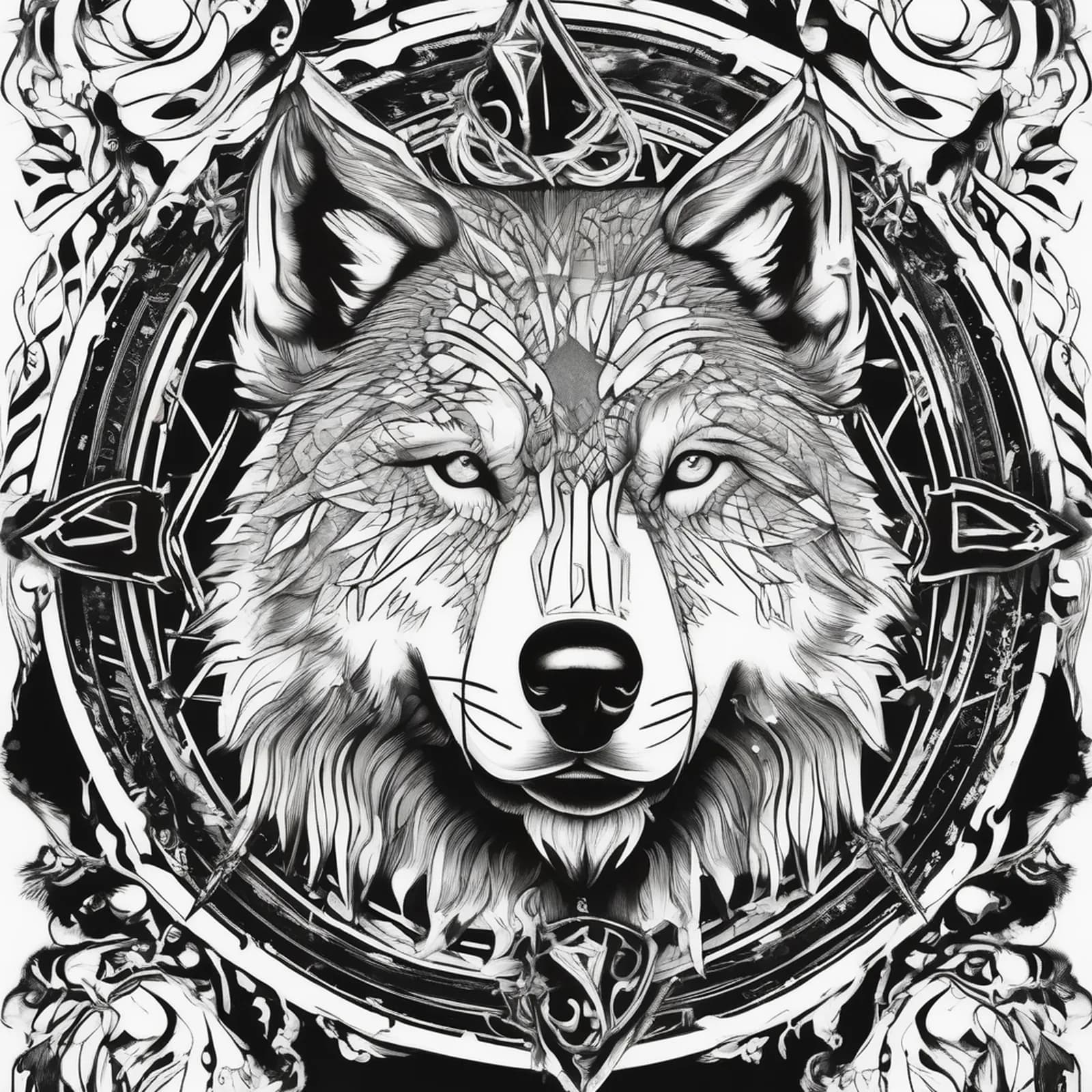 Compass And Wolf tattoo design
