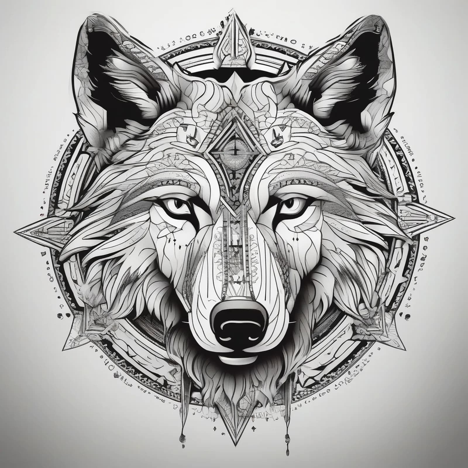 Compass And Wolf tattoo design, alternative version 3