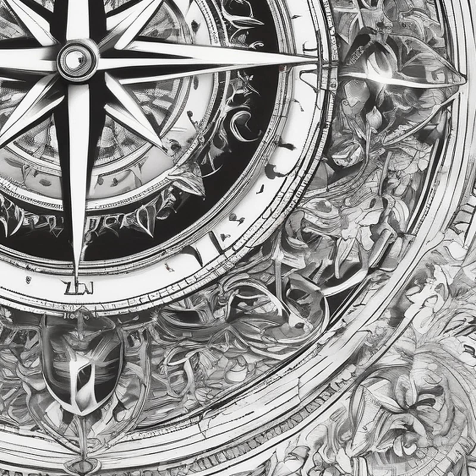 Compass And Zodiac Wheel tattoo design, close-up detail
