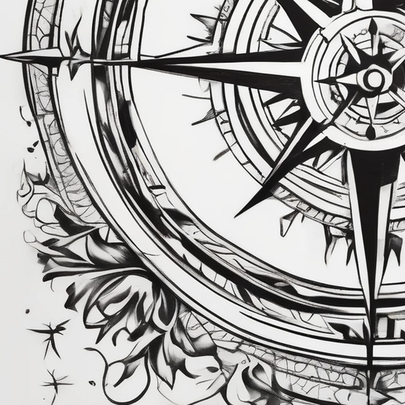 Compass Behind The Ear tattoo design, close-up detail