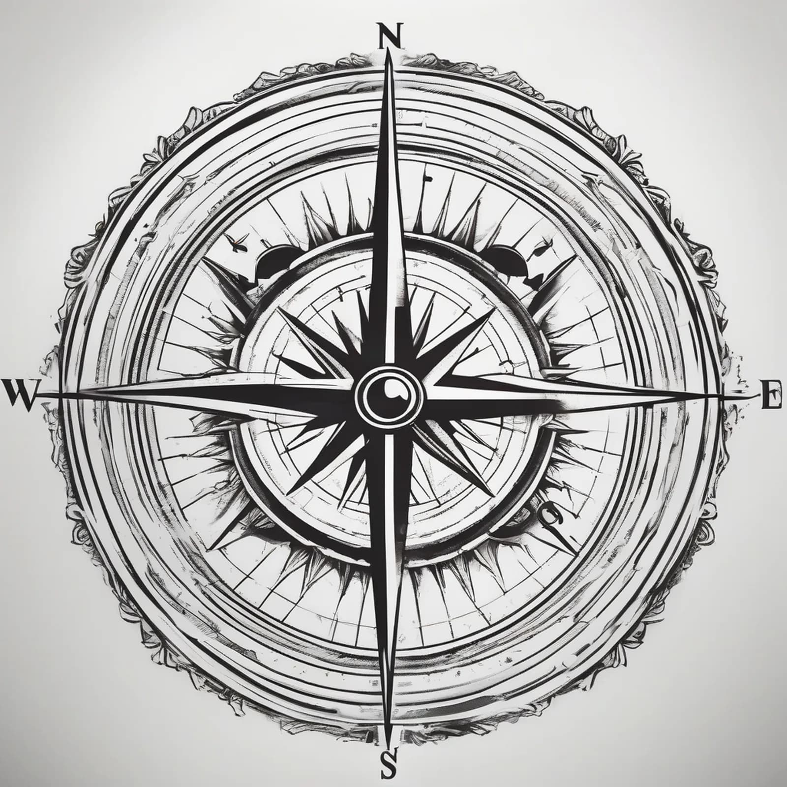 Compass Behind The Ear tattoo design, alternative version 3