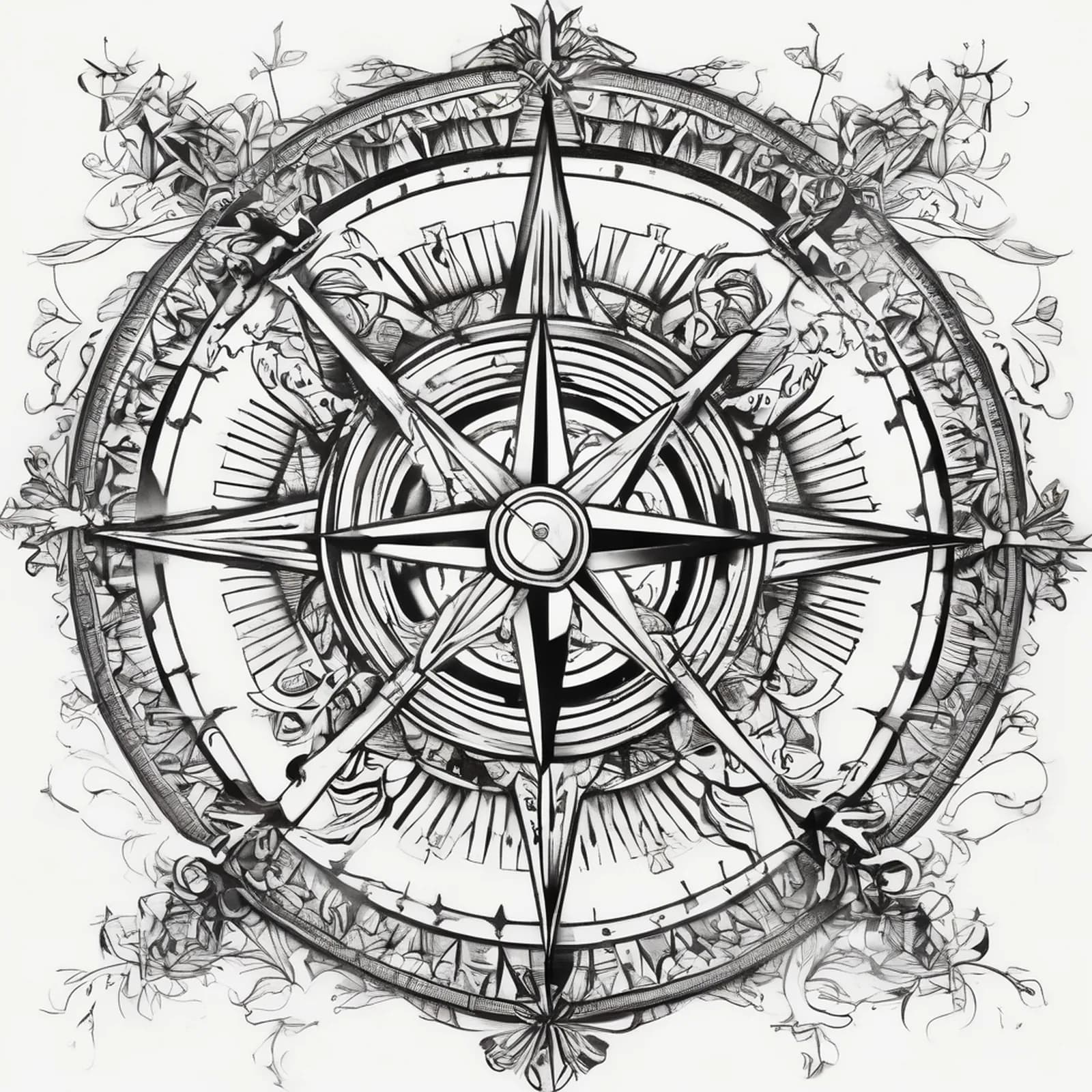 Compass Couple Matching tattoo design, alternative version 2