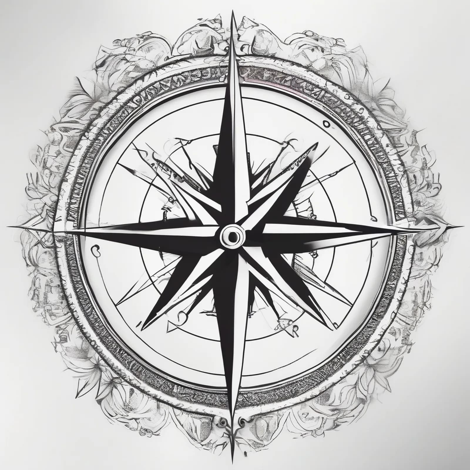 Compass Couple Matching tattoo design, alternative version 3
