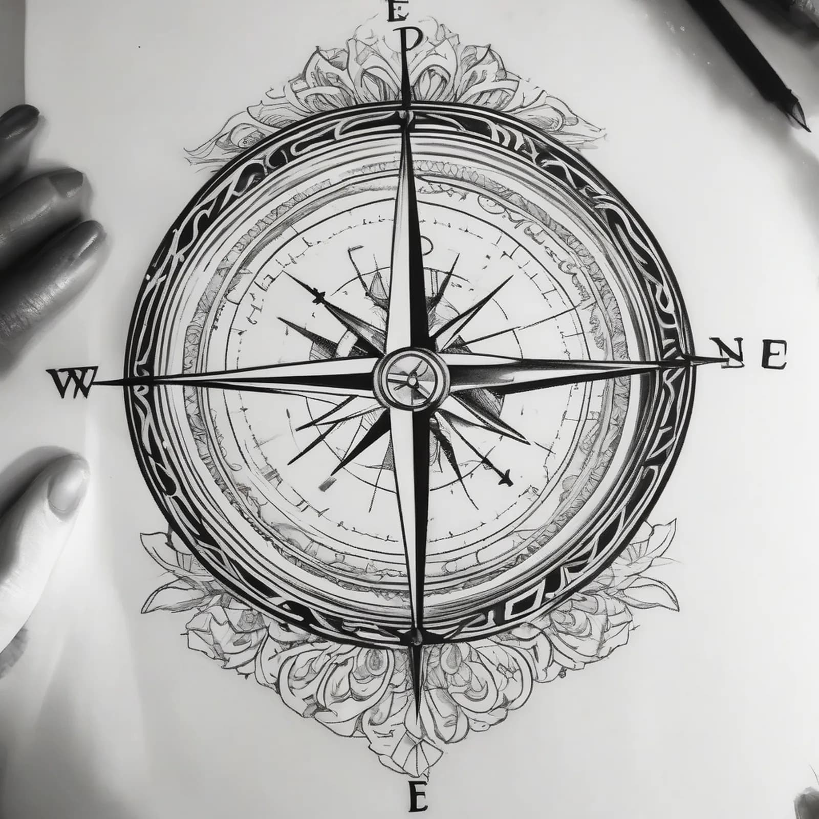 Compass Couple Matching tattoo design, alternative version 4