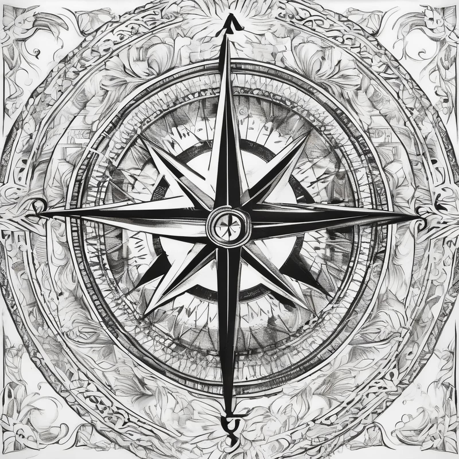 Compass Cover Up tattoo design, alternative version 2
