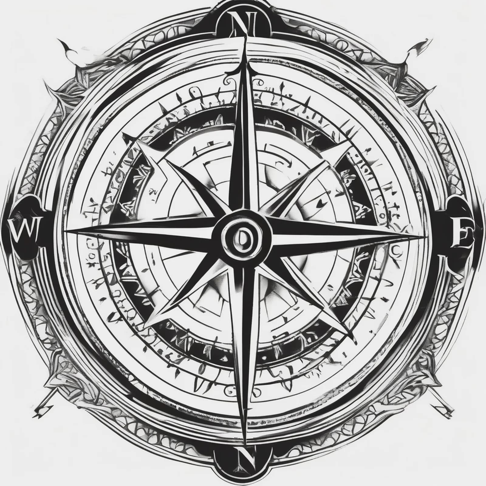 Compass Cover Up tattoo design, alternative version 3