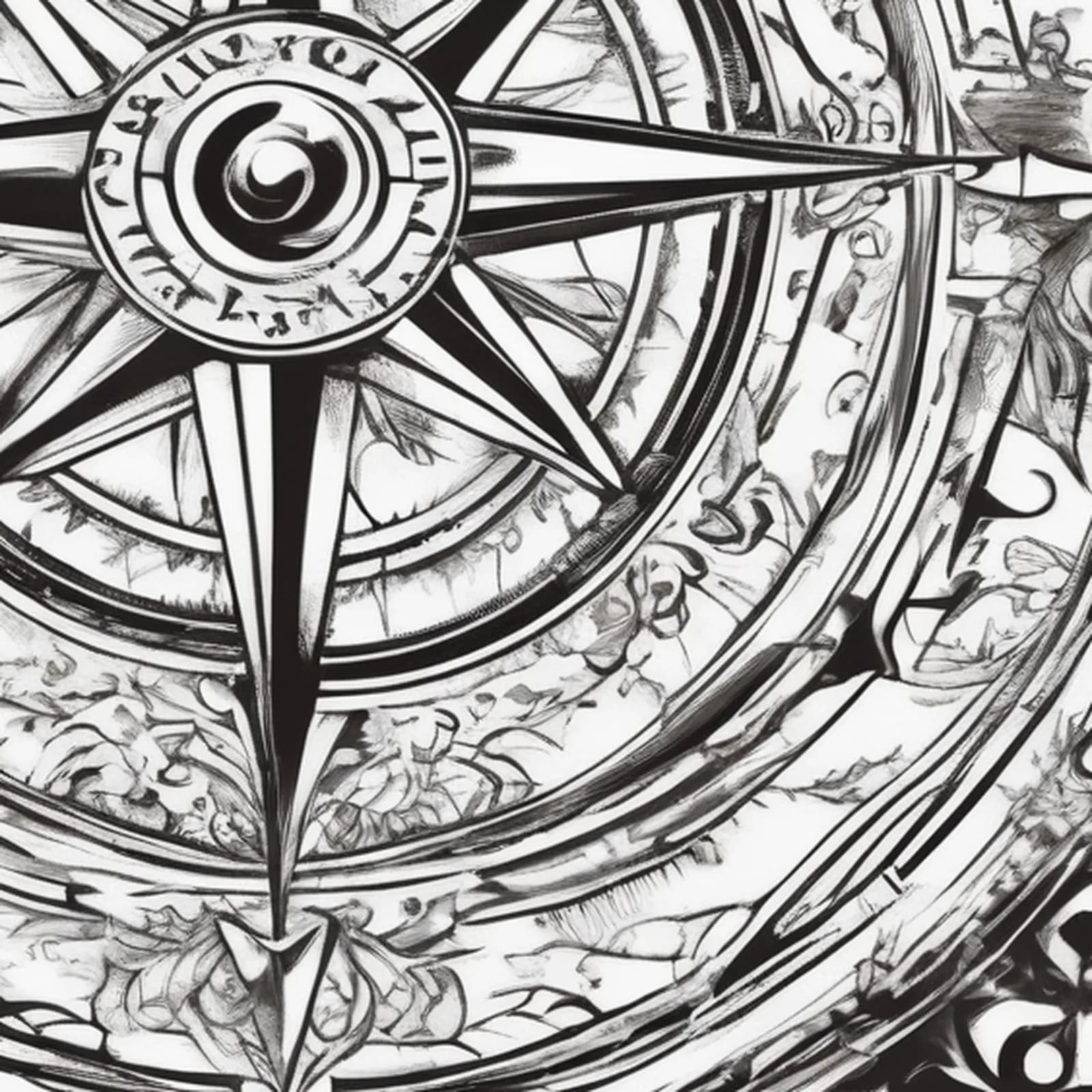 Compass Dial With Direction Marks tattoo design, close-up detail