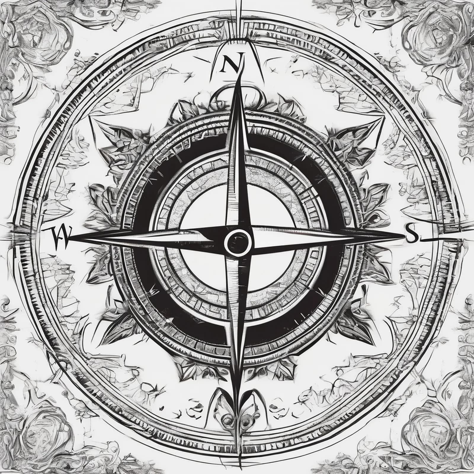 Compass Dial With Direction Marks tattoo design, alternative version 2