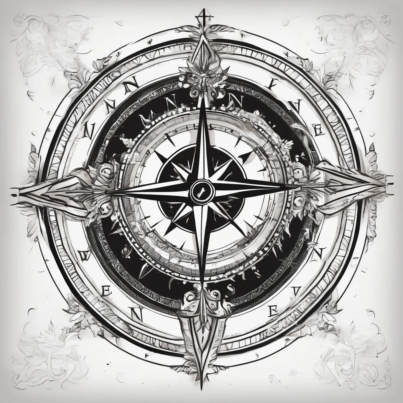 Compass Dial With Direction Marks tattoo design, alternative version 3