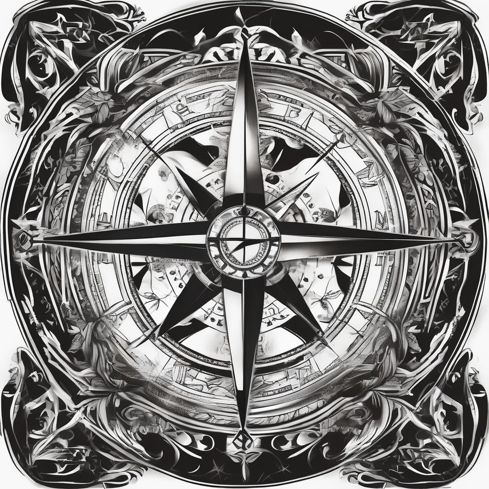 Compass Dial With Direction Marks tattoo design, alternative version 4