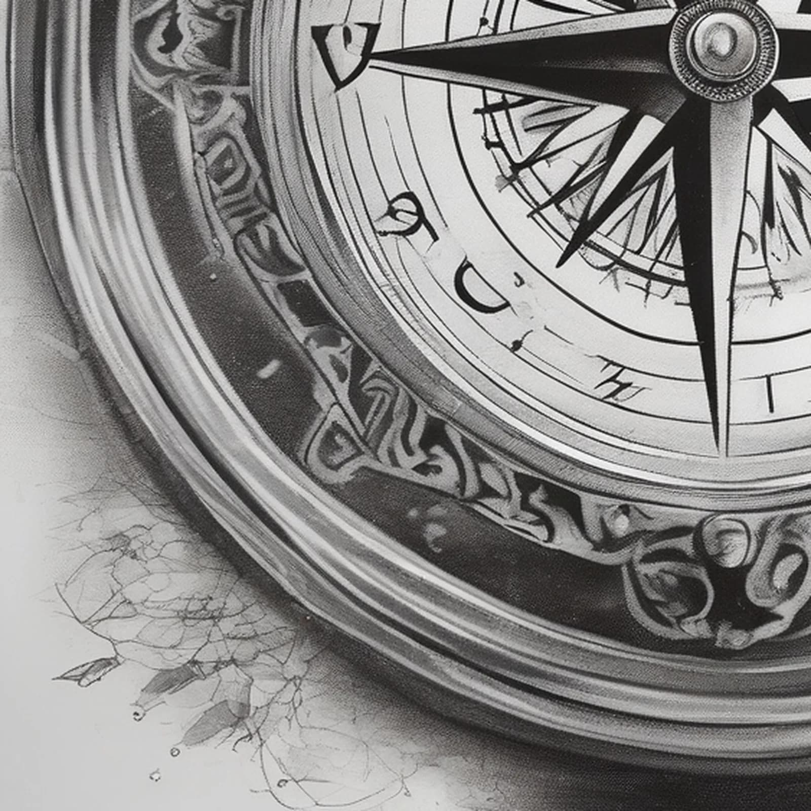 Compass Full Back tattoo design, close-up detail