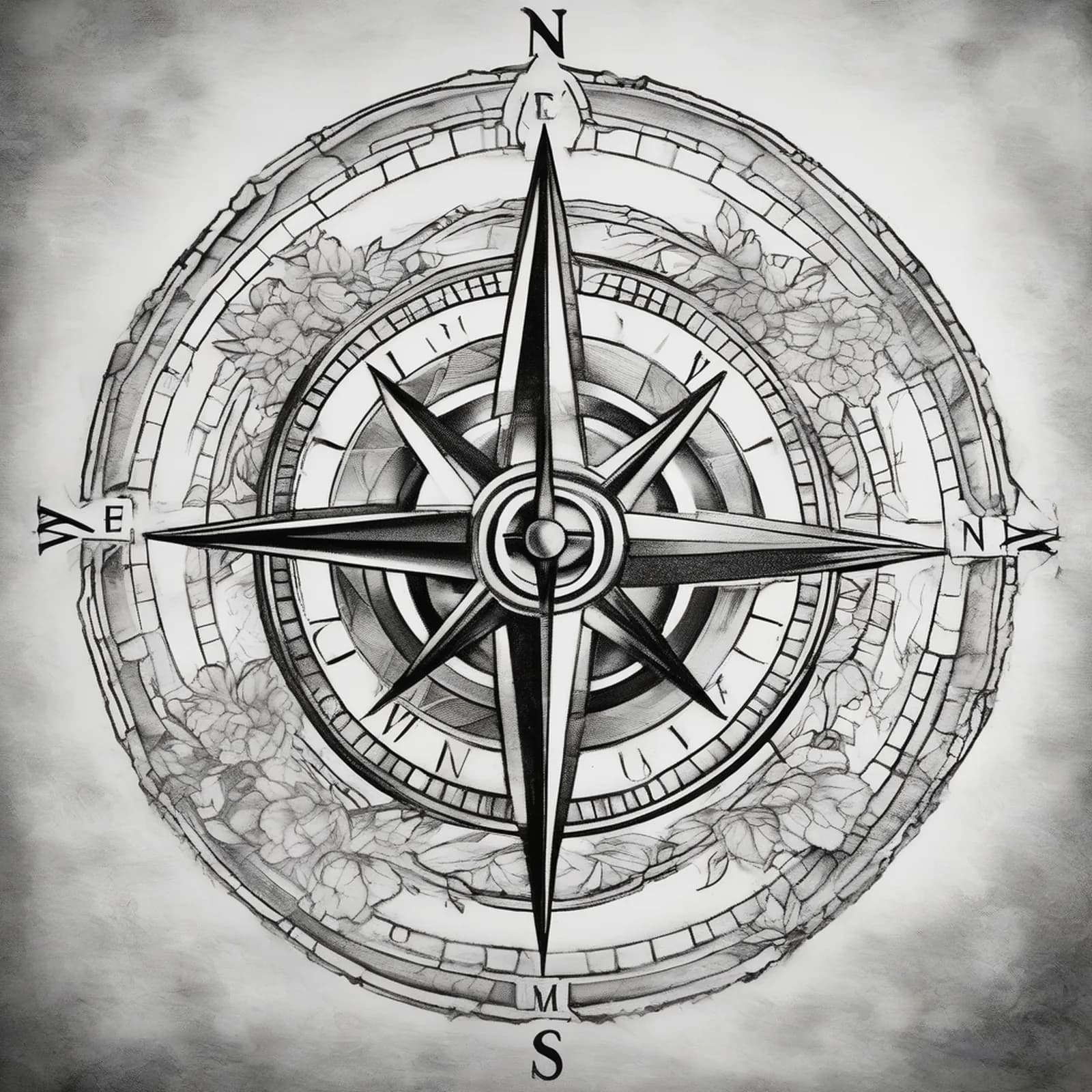 Compass Full Back tattoo design, alternative version 3