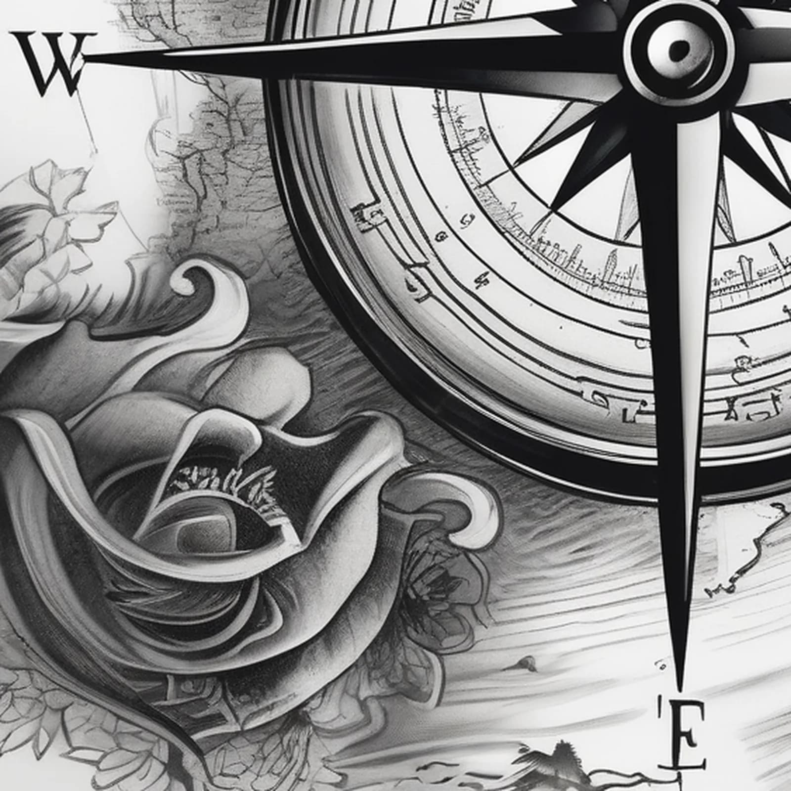 Compass Full Sleeve tattoo design, close-up detail
