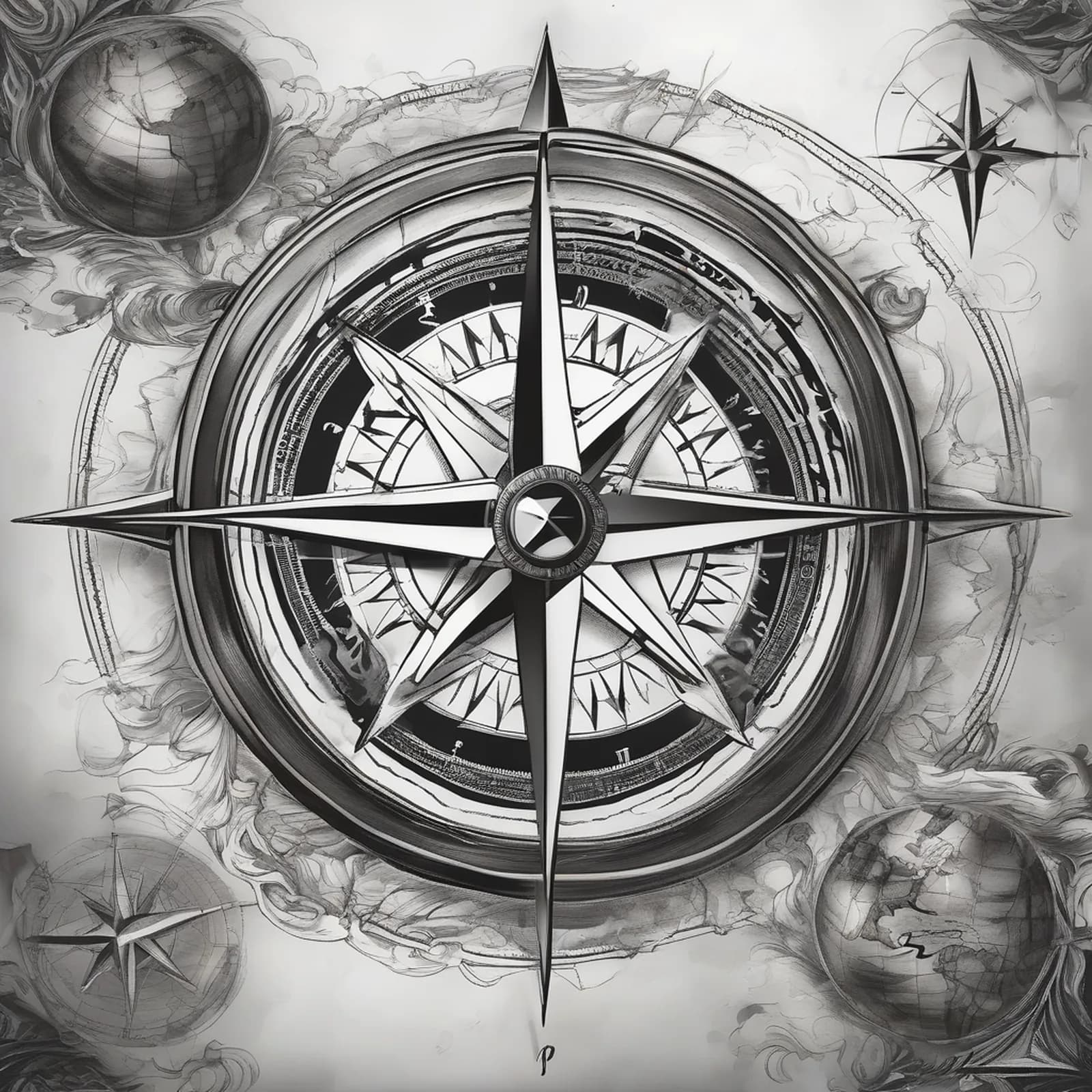 Compass Full Sleeve tattoo design, alternative version 3